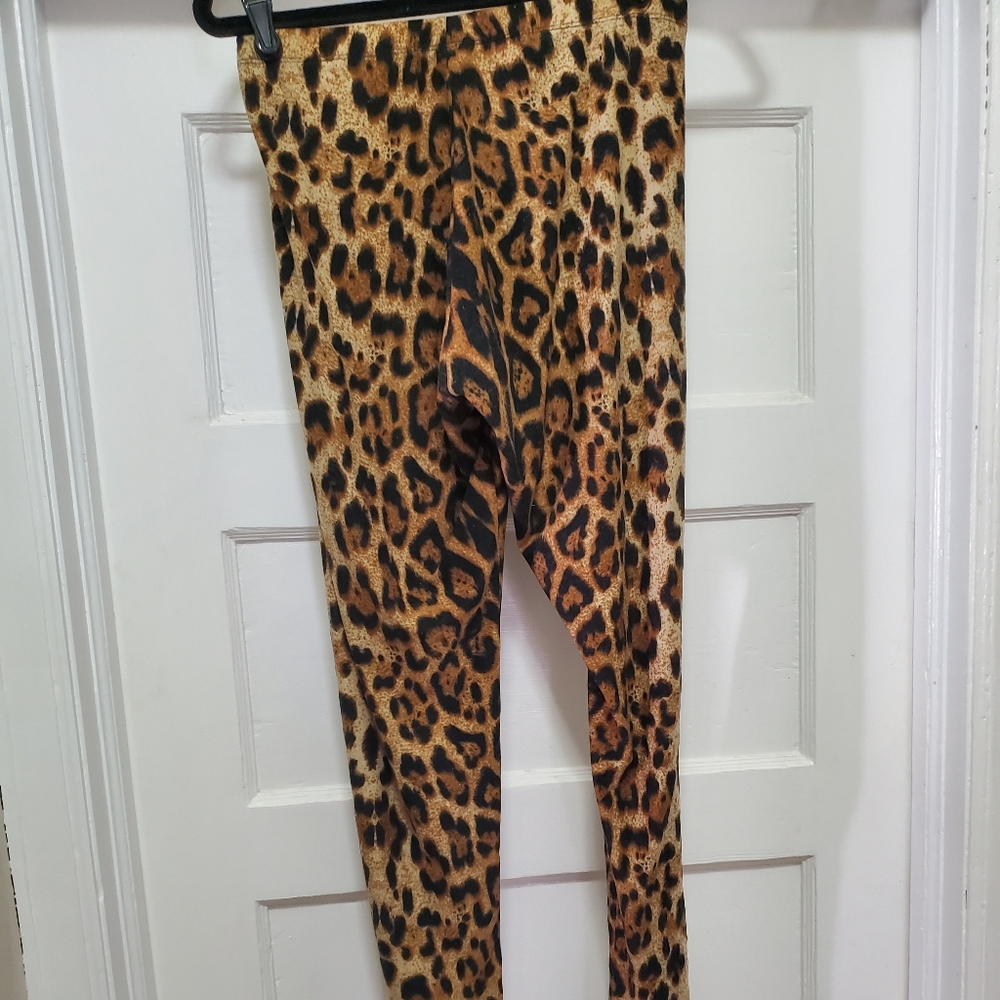 Leopard Print Soft Leggings Womens XL